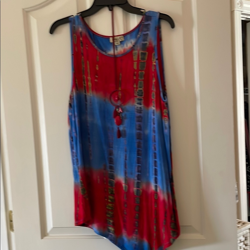 Asymmetrical Red and Blue Sleeveless Tank Top
